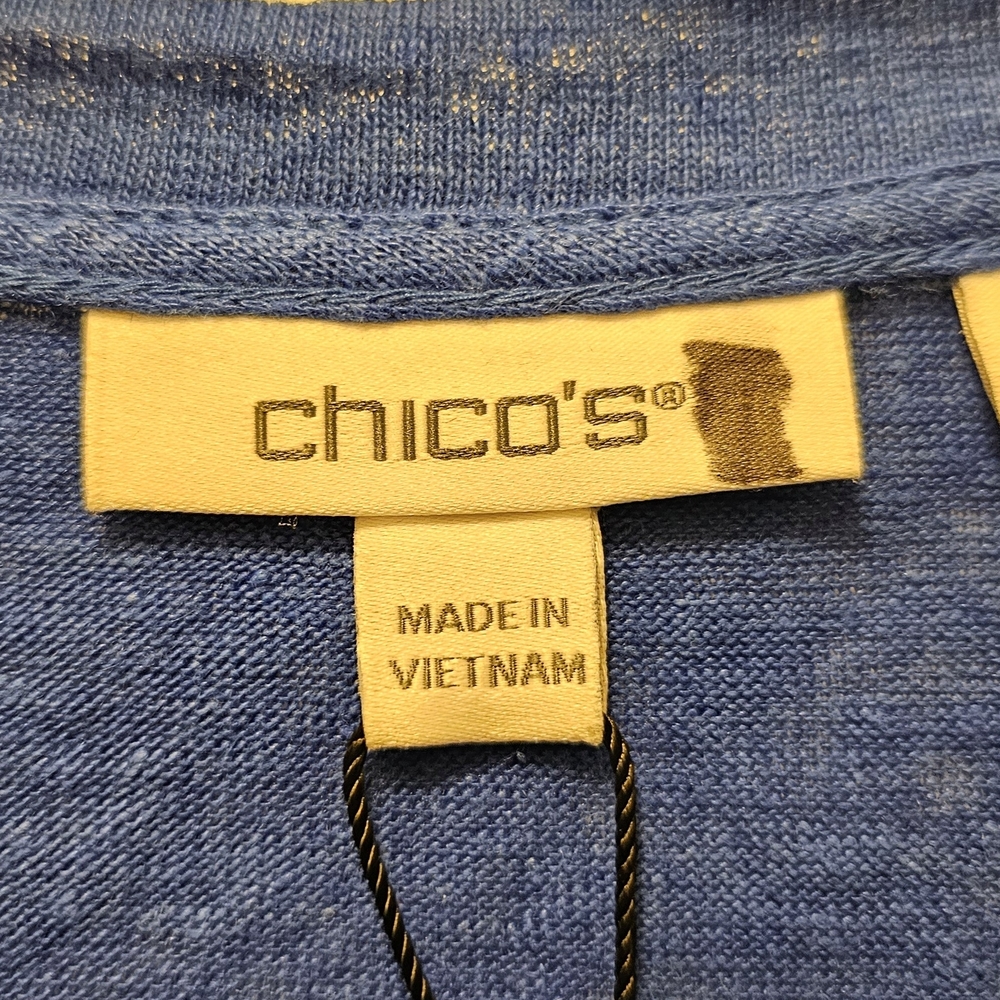 NWT Chico’s Linen Flutter Sleeve Top Blue Size 1 Medium Coastal Resort - Picture 8 of 9